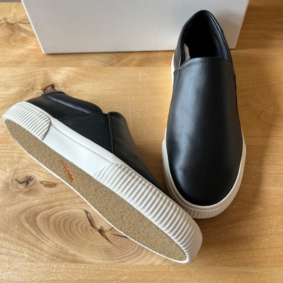 VINCE KNOX BLACK LEATHER SLIP ON SNEAKERS PLATFORM NIB 7.5 MINIMALIST MODERN - Picture 6 of 11
